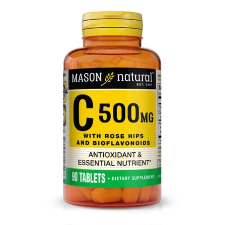 Вітамін C 500 мг з шипшиною та біофлавоноїдами Vitamin C With Rose Hips and Bioflavonoids Mason Natural 90 таблеток: ціни та характеристики