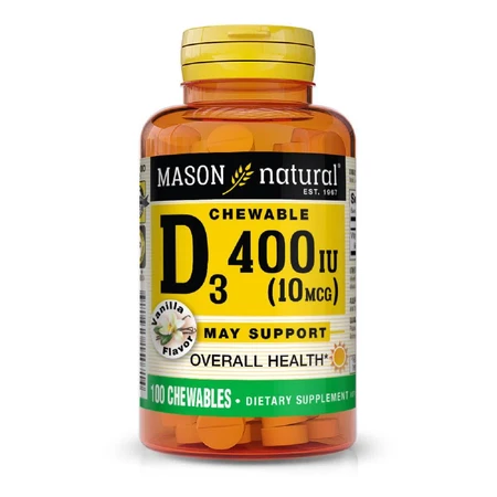 Вітамін D 400 ME смак ванілі Mason Natural 100 жувальних таблеток: ціни та характеристики