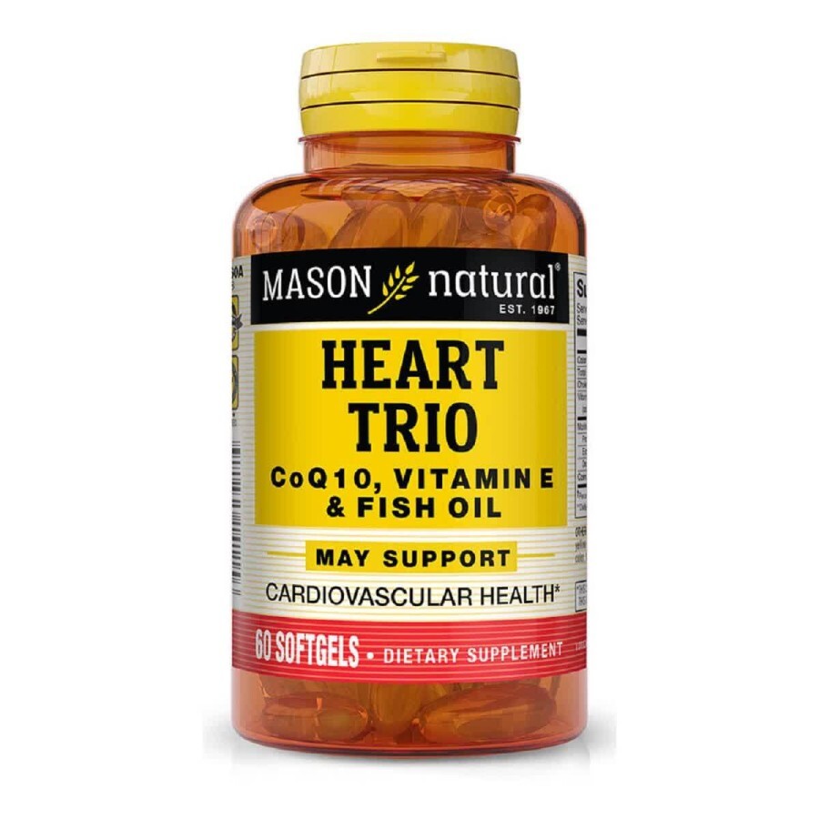 Здоровье сердца и сосудов Heart Trio CoQ10 Vitamin E & Fish Oil Mason Natural 60 гелевых капсул: цены и характеристики