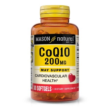 Коензим Q10 200 мг Co Q10 Mason Natural 30 гелевих капсул