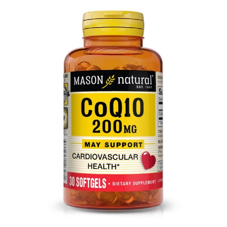 Коензим Q10 200 мг Co Q10 Mason Natural 30 гелевих капсул: ціни та характеристики