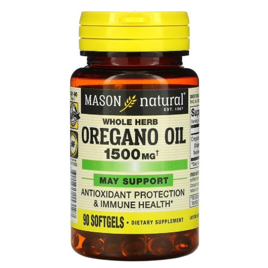 Масло Орегано 1500 мг Oregano Oil Mason Natural 90 гелевих капсул: ціни та характеристики