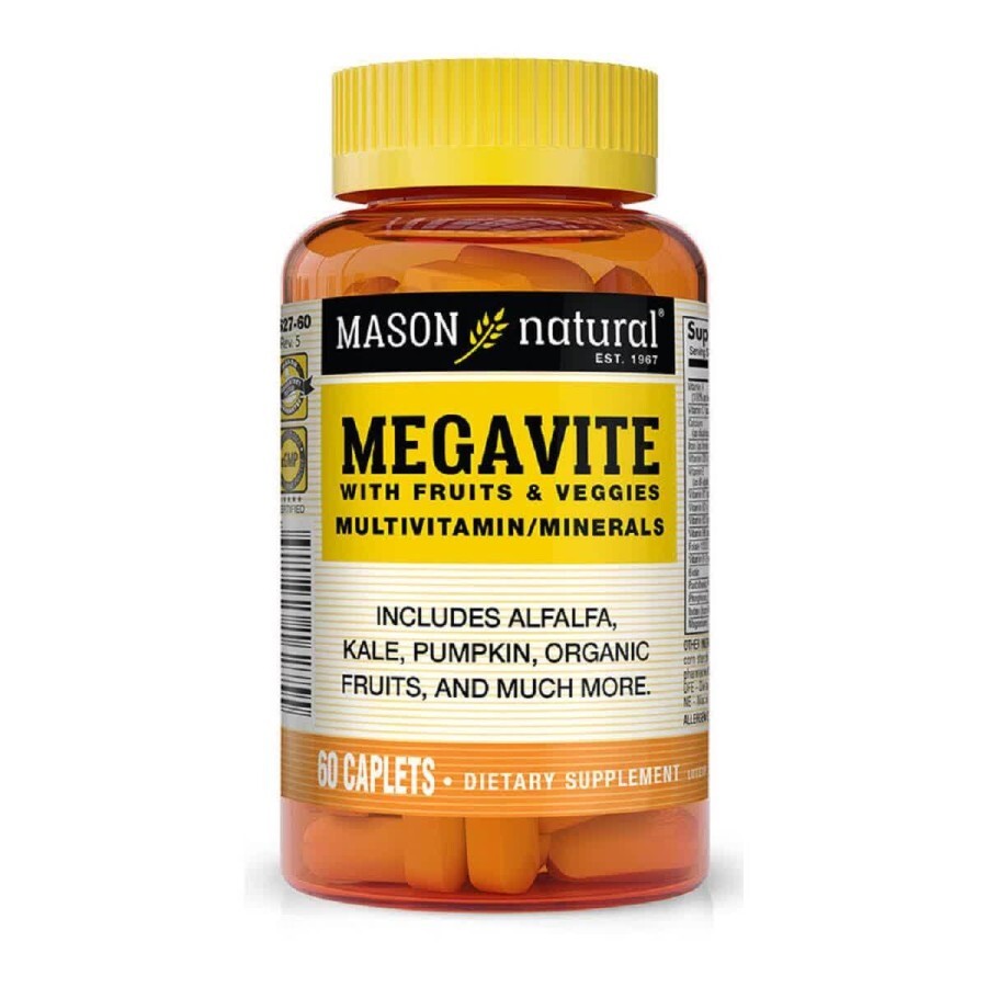 Мультивітаміни з фруктами і овочами Megavite With Fruits & Veggies Multivitamin & Minerals Mason Natural 60 капсул: ціни та характеристики