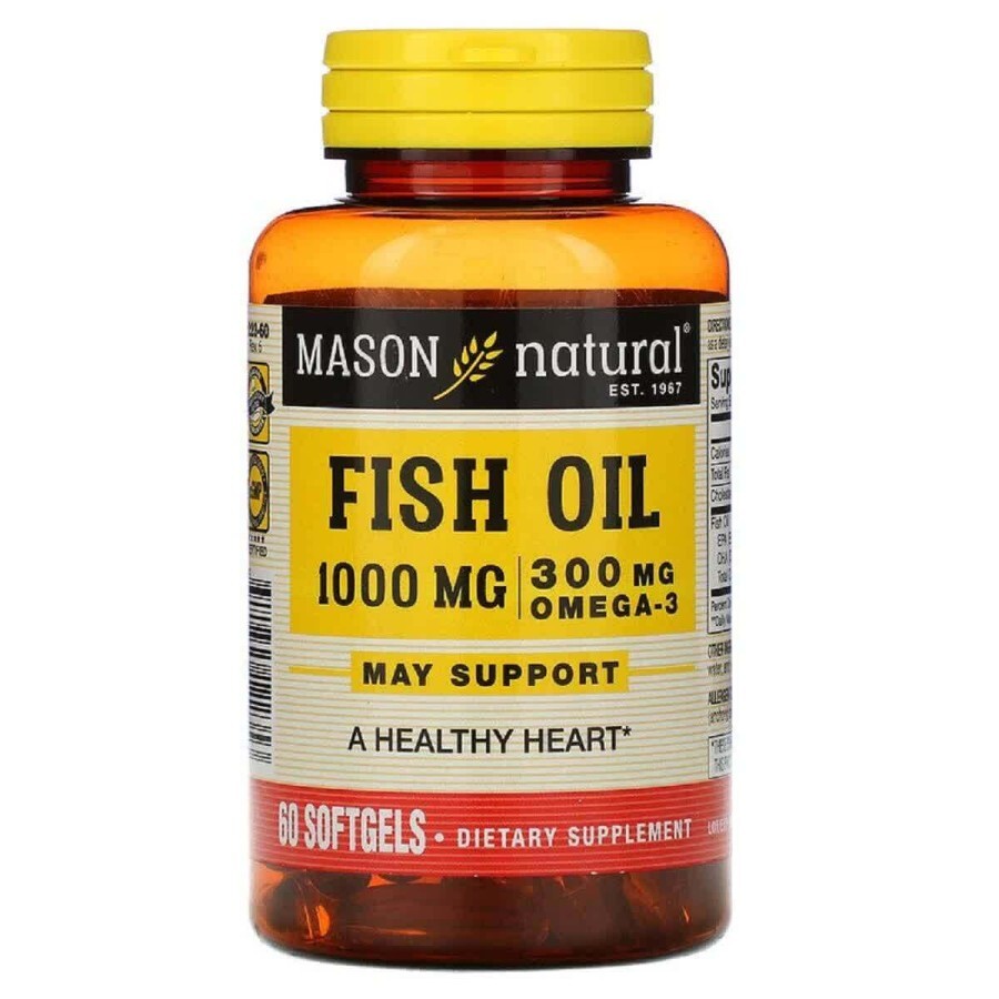 Риб'ячий жир з Омега-3 Omega-3 Fish Oil Mason Natural 60 гелевих капсул: ціни та характеристики