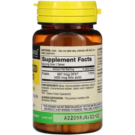 Фолієва кислота 400 мкг Folic Acid Mason Natural 100 таблеток: ціни та характеристики