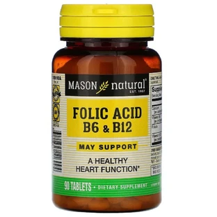 Фолиевая кислота B6 и B12 Folic Acid B6 & B12 Mason Natural 90 таблеток