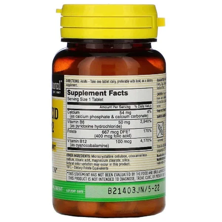 Фолиевая кислота B6 и B12 Folic Acid B6 & B12 Mason Natural 90 таблеток: цены и характеристики