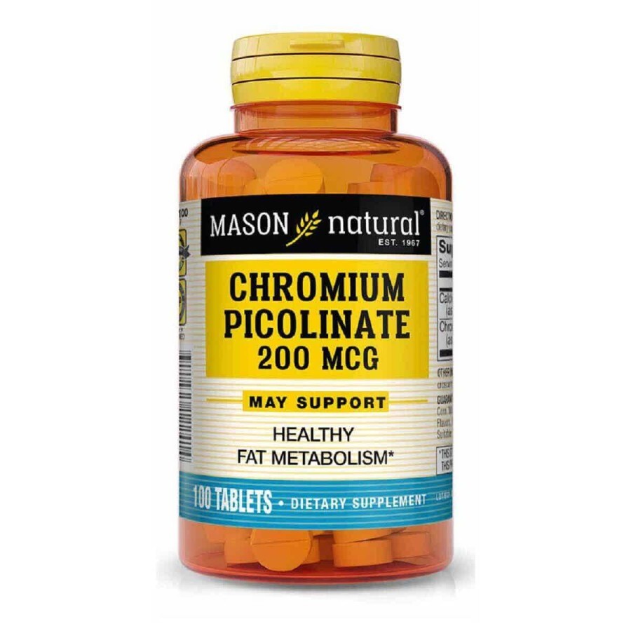 Хром Пиколинат 200 мкг Chromium Picolinate Mason Natural 100 таблеток: ціни та характеристики