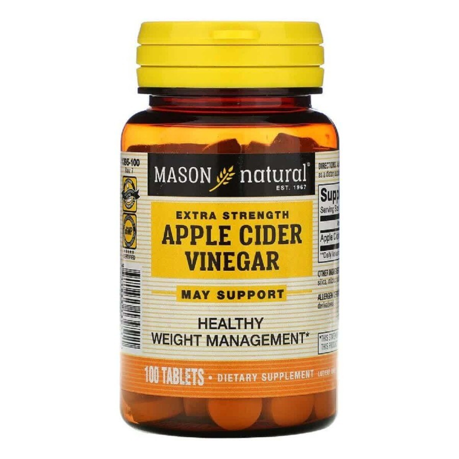 Яблучний оцет Extra Strength Apple Cider Vinegar Mason Natural 100 таблеток: ціни та характеристики