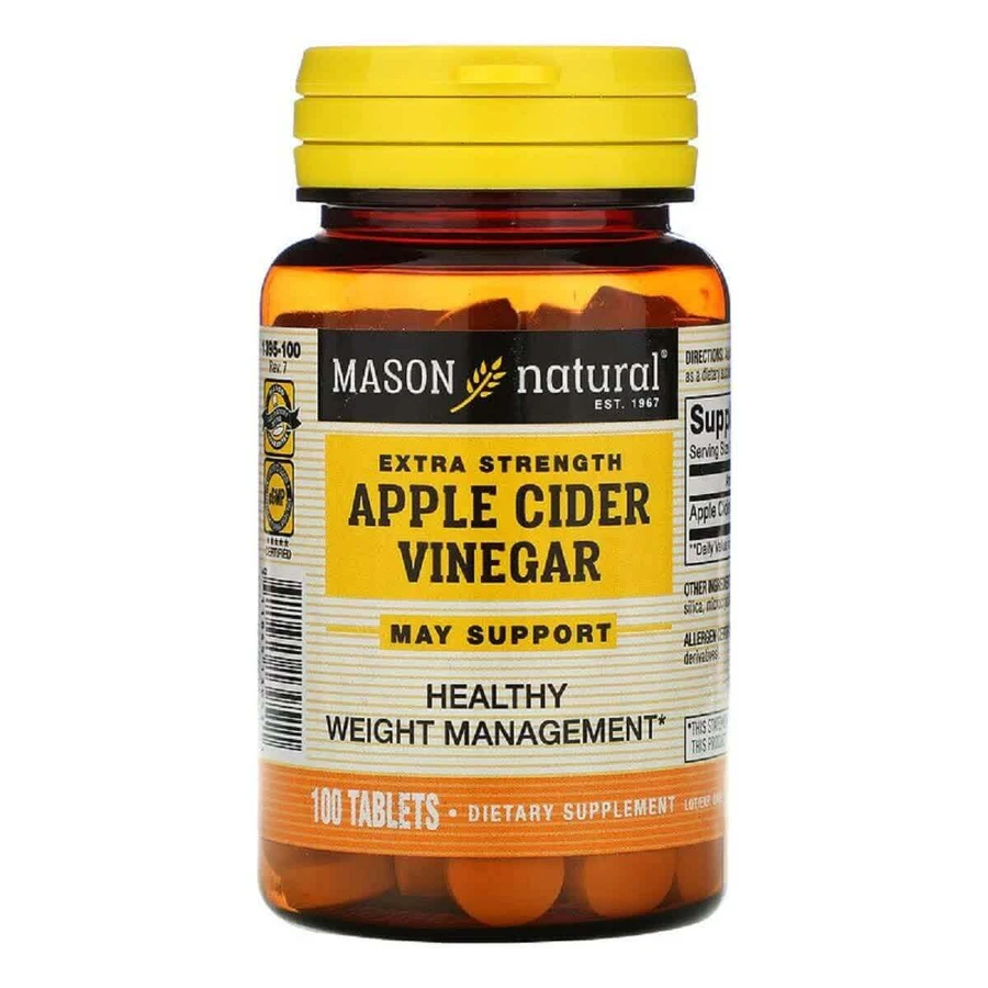 Яблочный уксус Extra Strength Apple Cider Vinegar Mason Natural 100 таблеток: цены и характеристики