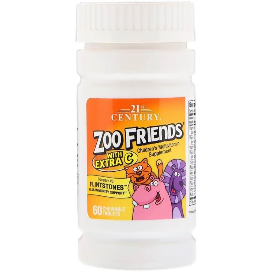Детские мультивитамины с витамином C Zoo Friends 21st Century 60 жевательных таблеток: цены и характеристики