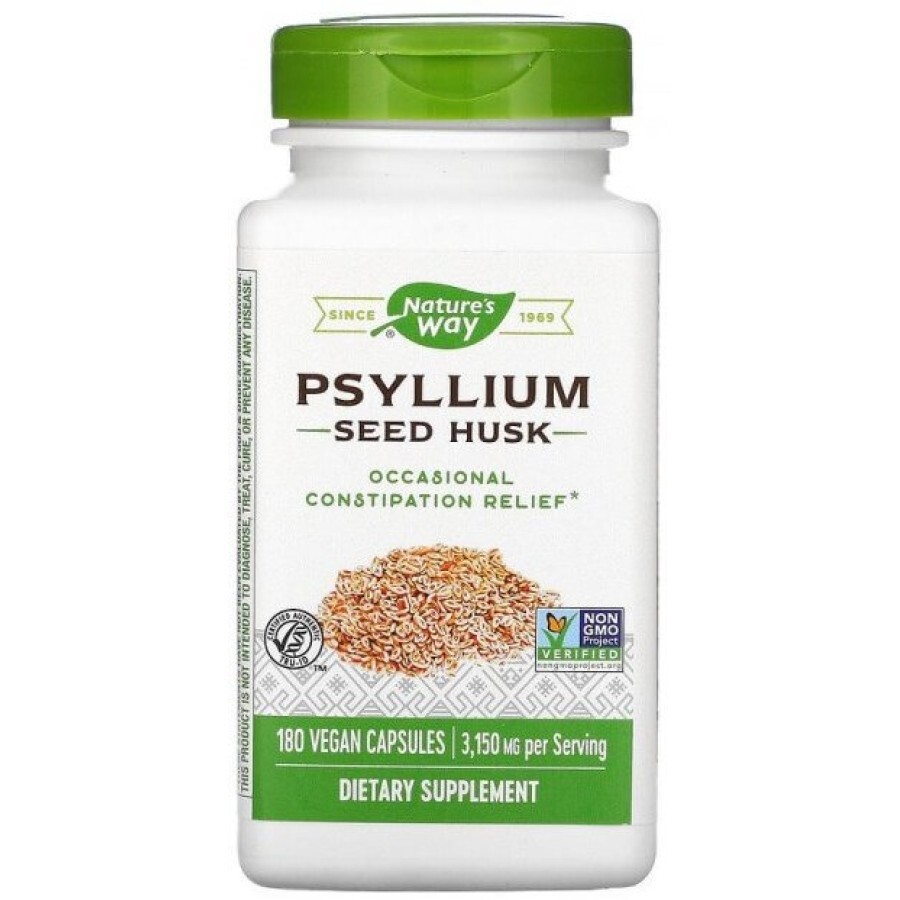 Подорожник (Псиліум) Psyllium Husks Nature's Way 525 мг, 180 капсул: ціни та характеристики