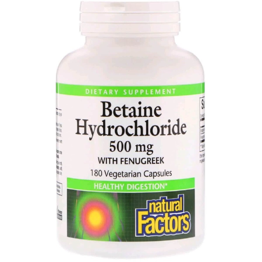 Бетаин Гидрохлорид и Пажитник Betaine Hydrochloride + Fenugreek Natural Factors 500мг 180 капсул: цены и характеристики