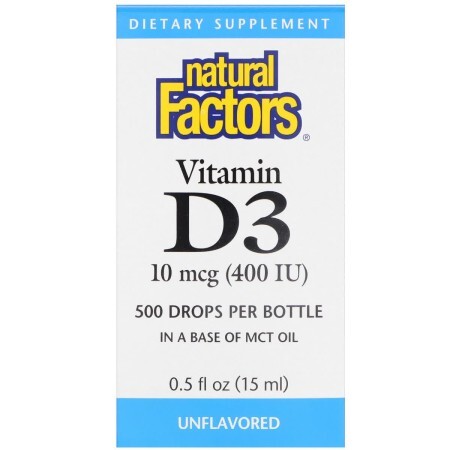 Витамин D3 в каплях без ароматизаторов Vitamin D3 Drops Natural Factors 400 МЕ 15 мл
