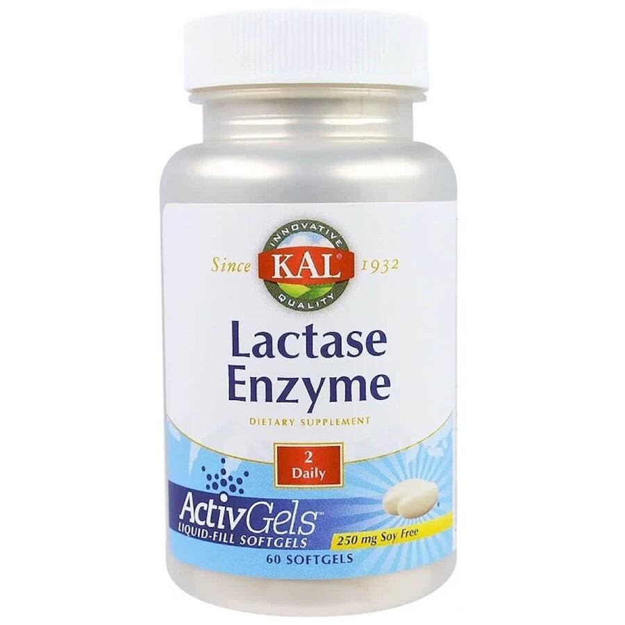 Лактаза Lactase Enzyme KAL 250 мг 60 гелевых капсул: цены и характеристики