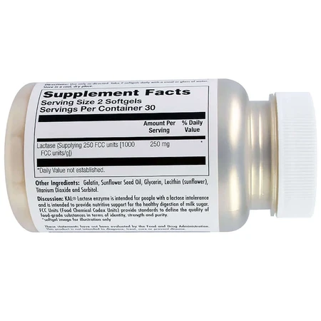 Лактаза Lactase Enzyme KAL 250 мг 60 гелевых капсул: ціни та характеристики