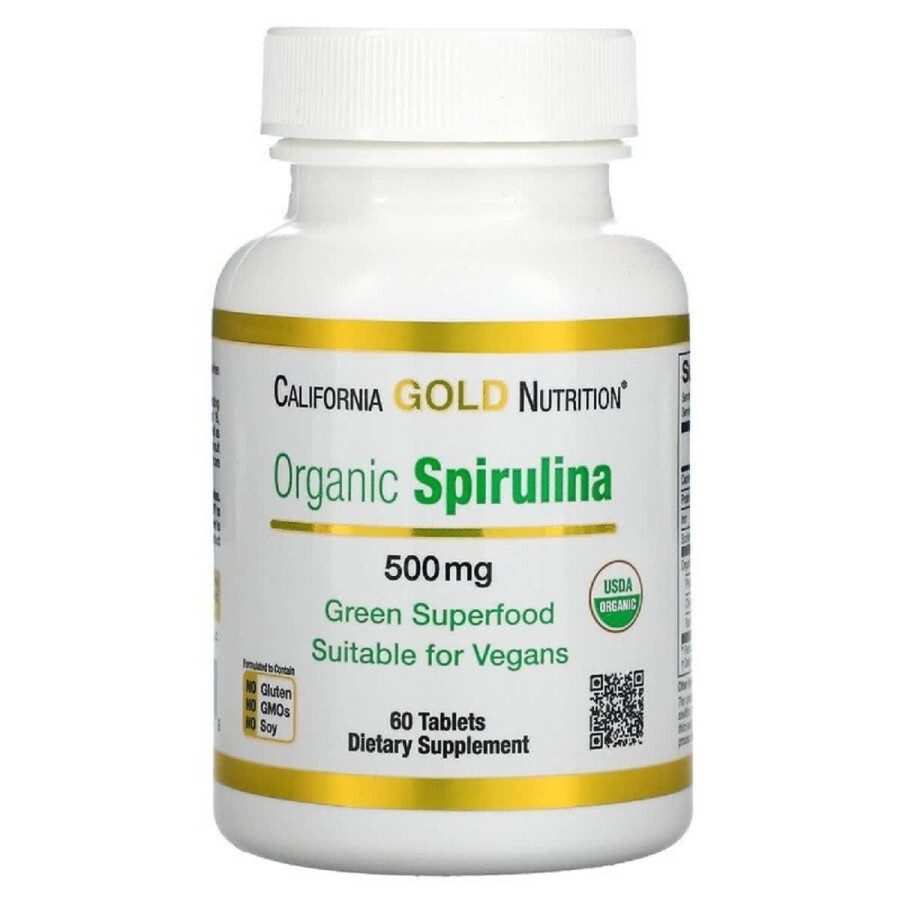 Спіруліна органічна 500 мг Organic Spirulina California Gold Nutrition 60 таблеток: ціни та характеристики