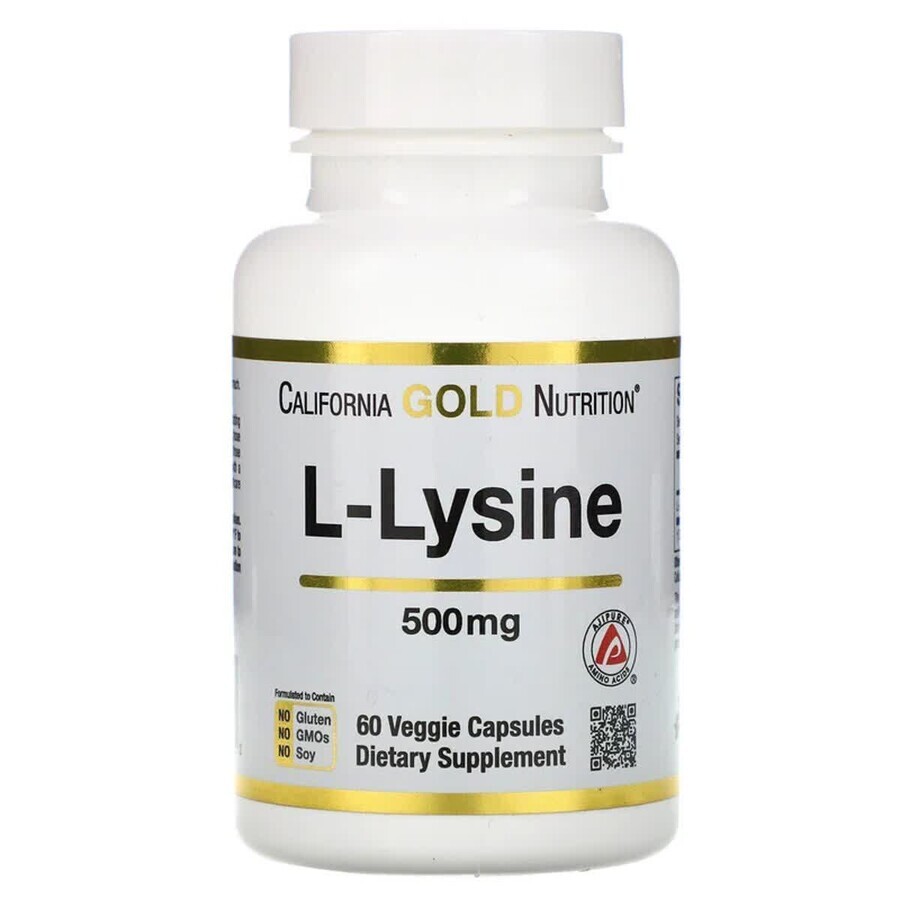 L-Лізин L-Lysine California Gold Nutrition 500 мг 60 рослинних капсул: ціни та характеристики