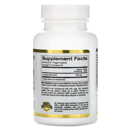 L-Лизин L-Lysine California Gold Nutrition 500 мг 60 растительных капсул: цены и характеристики