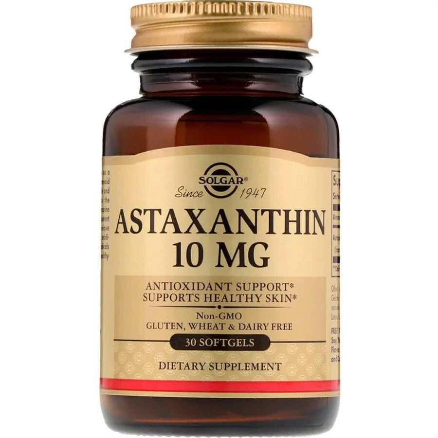 Астаксантин Astaxanthin Solgar 10 мг 30 желатинових капсул: ціни та характеристики