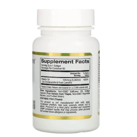 Витамин D3 5000 МЕ (125 мкг) California Gold Nutrition 90 желатиновых капсул: цены и характеристики