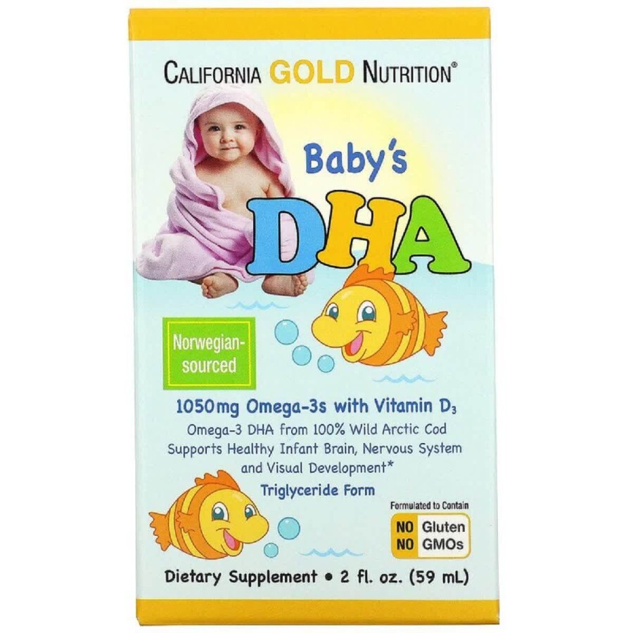Дитячий DHA Омега-3 з Вітаміном D3 Baby's DHA Omega-3s with Vitamin D3 California Gold Nutrition 59 мл (2 рідких унції): ціни та характеристики