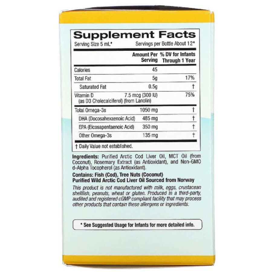 Дитячий DHA Омега-3 з Вітаміном D3 Baby's DHA Omega-3s with Vitamin D3 California Gold Nutrition 59 мл (2 рідких унції): ціни та характеристики
