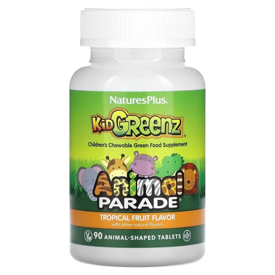 Вітамінний комплекс із зелених суперфудів для дітей Kid Greenz Animal Parade Natures Plus 90 жувальних таблеток смак тропічних фруктів: ціни та характеристики