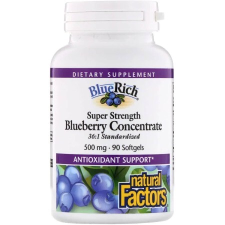 Концентрат Черники 500 мг Natural Factors BlueRich Super Strength  90 капсул