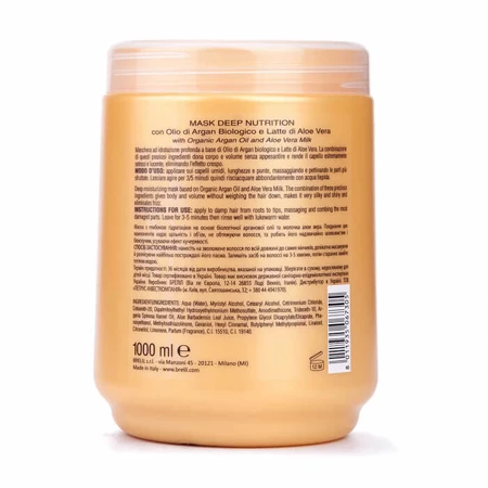 Маска для глибокого відновлення волосся Brelil Bio Traitement Cristalli d'Argan Mask Deep Nutrition з олією арганії та алое вера, 1 л: ціни та характеристики
