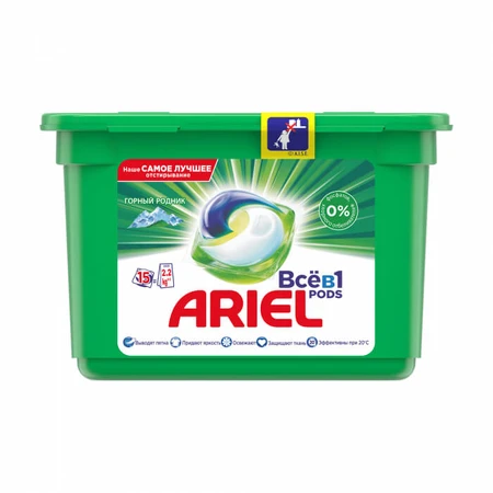 Капсулы для стирки Ariel Pods Все в 1 Горный родник 15 шт: цены и характеристики