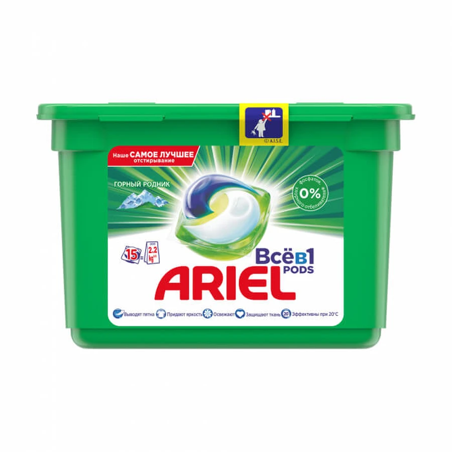 Капсулы для стирки Ariel Pods Все в 1 Горный родник 15 шт: цены и характеристики