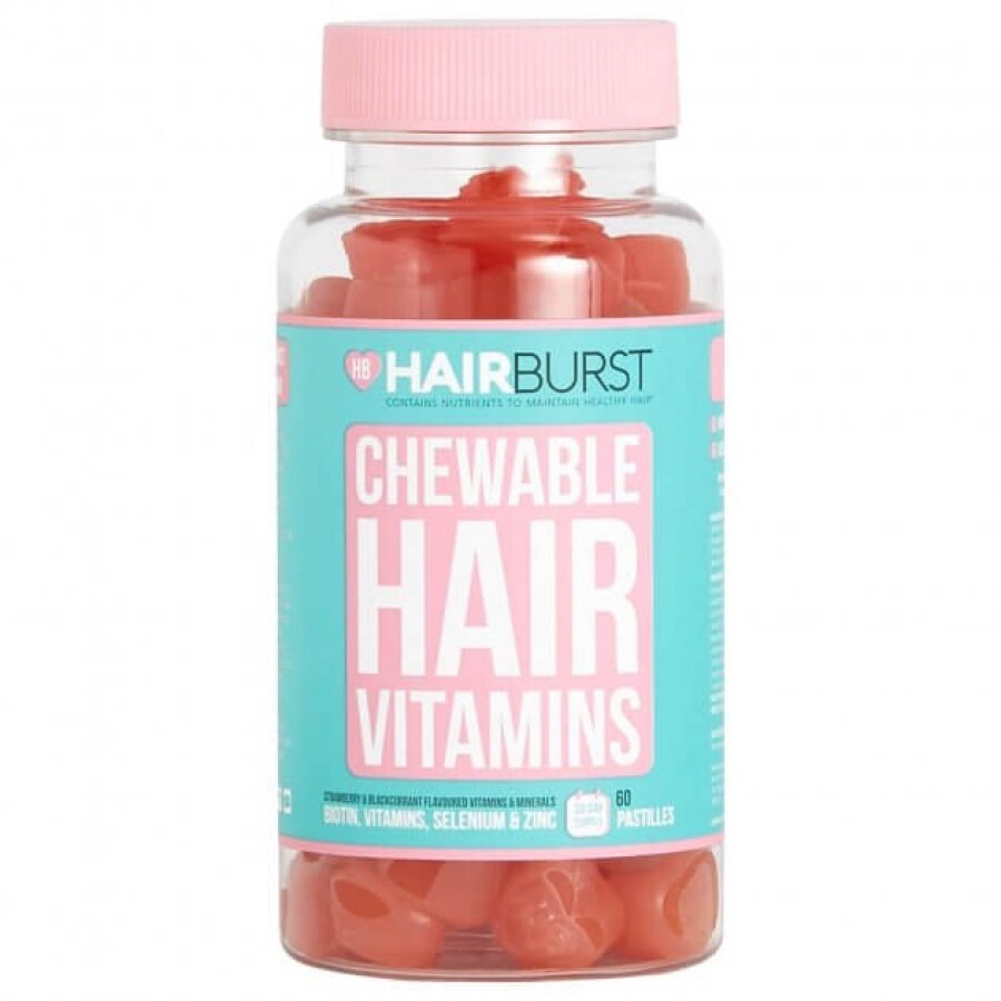 Жувальні вітаміни для росту і зміцнення волосся Hairburst Chewable Strawberry Hair Vitamins 60 капсул: цены и характеристики
