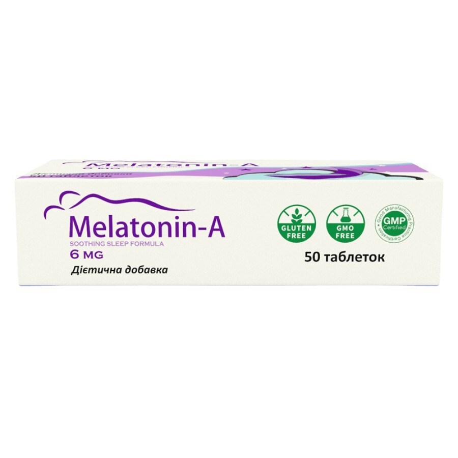 Мелатонін-А, мелатонін 6 мг для сну, таблетки №50: ціни та характеристики