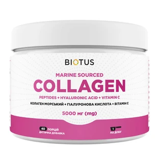 Морський колаген з гіалуроновою кислотою та вітаміном С Marine Sourced Collagen Peptid + Hyaluronic Acid + Vitamin C Biotus 5000 мг 206 г