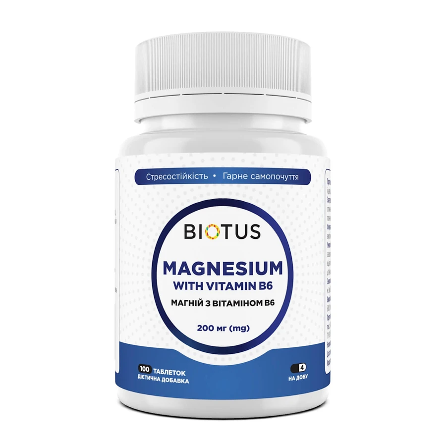 Магній та вітамін В6 Magnesium with Vitamin B6 Biotus 100 таблеток: ціни та характеристики