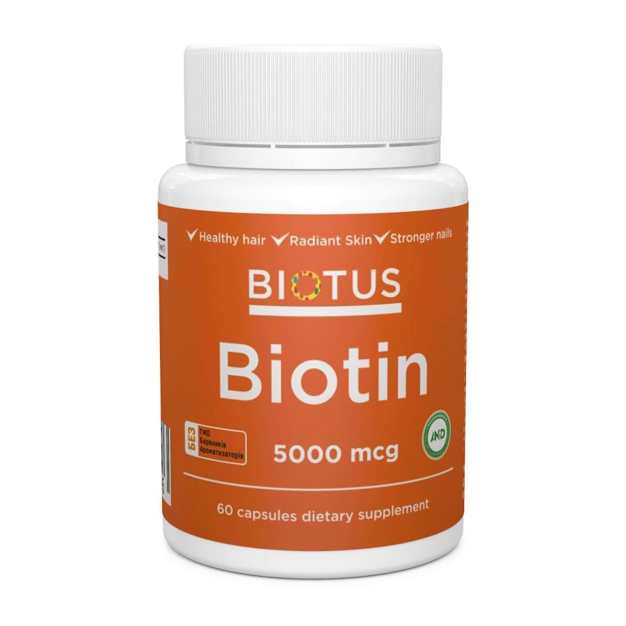 Біотин Biotin Biotus 5000 мкг 60 капсул: ціни та характеристики