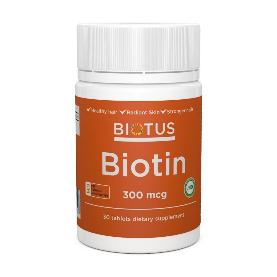 Біотин Biotin Biotus 300 мкг 30 таблеток: ціни та характеристики