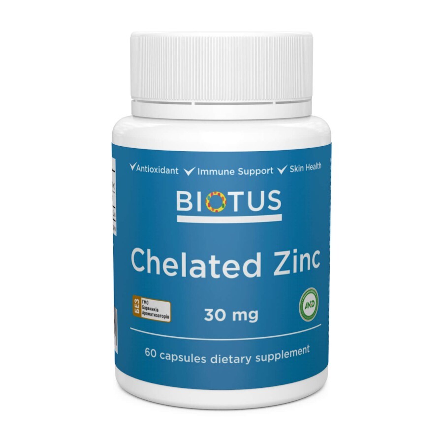 Хелатний цинк Chelated Zinc Biotus 30 мг 60 капсул: ціни та характеристики