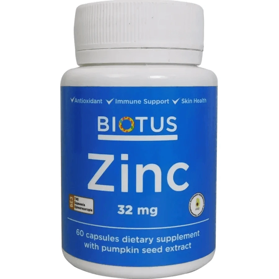 Цинк Zinc Biotus 32 мг 60 капсул: ціни та характеристики