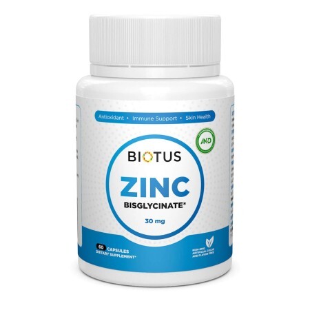 Цинк бісгліцинат Zinc Bisglycinate Biotus 30 мг 60 капсул