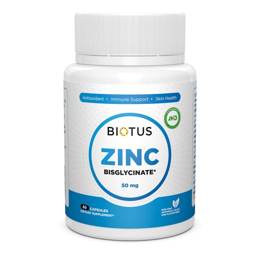 Цинк бисглицинат Zinc Bisglycinate Biotus 50 мг 60 капсул: цены и характеристики