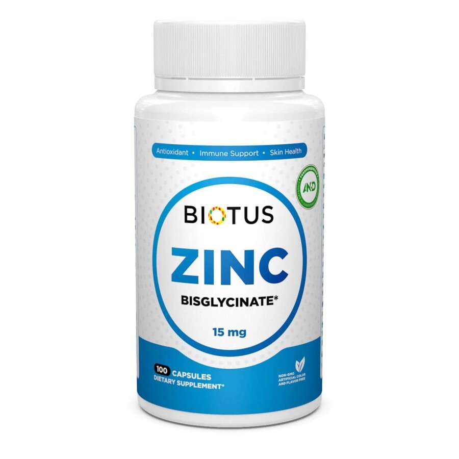 Цинк бісгліцинат Zinc Bisglycinate Biotus 15 мг 100 капсул: ціни та характеристики