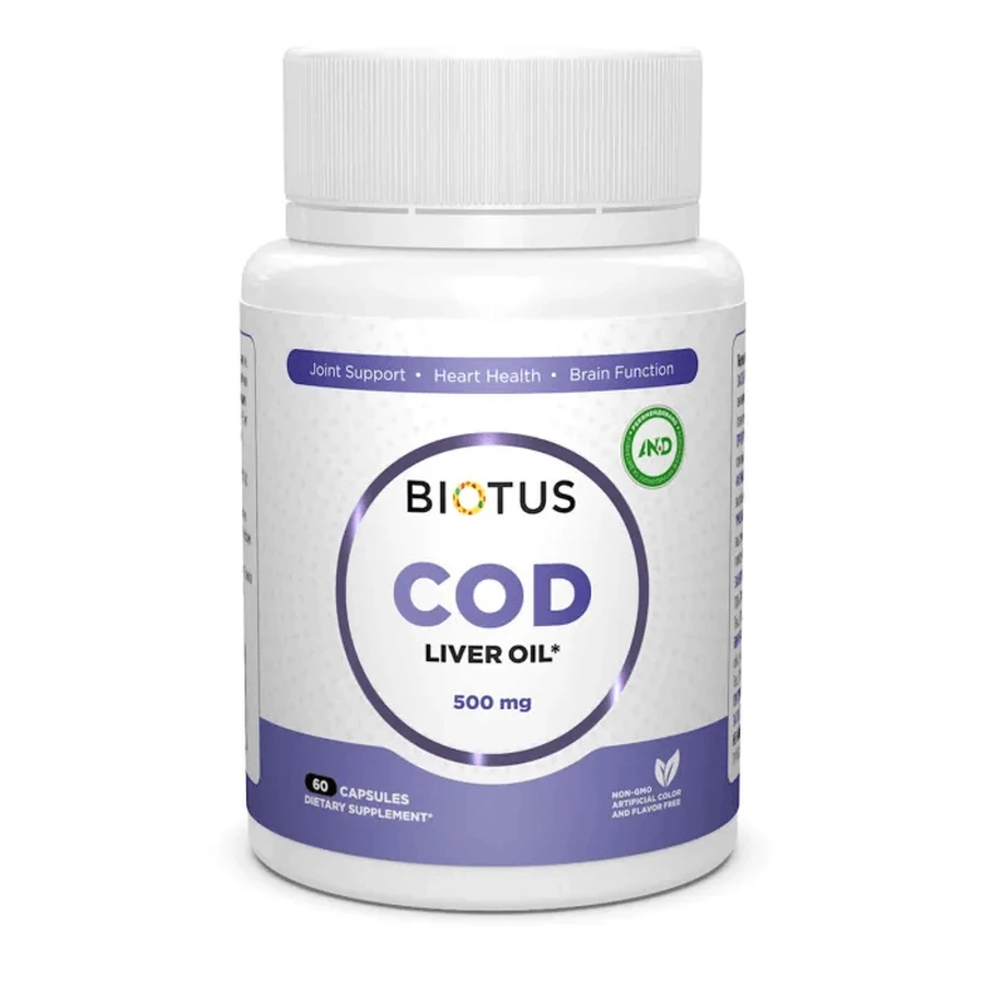Рыбий жир из печени трески Cod Liver Oil Biotus исландский 60 капсул: цены и характеристики