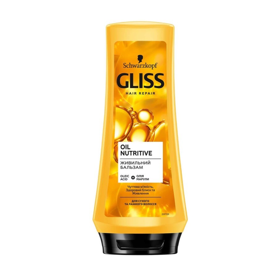Живильний бальзам Gliss Oil Nutritive для сухого та пошкодженого волосcя, 200 мл: ціни та характеристики