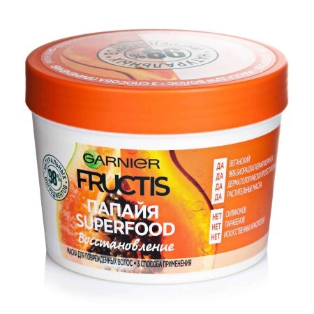 Маска Garnier Fructis Superfood Mask Папайя Восстановление для поврежденных волос 390 мл