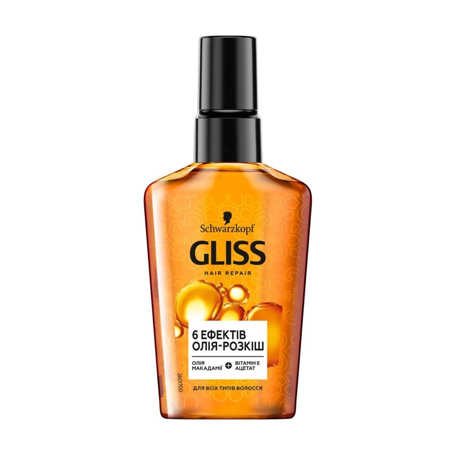 Масло-роскошь для волос Gliss 6 эффектов, для всех типов волос, 75 мл: цены и характеристики