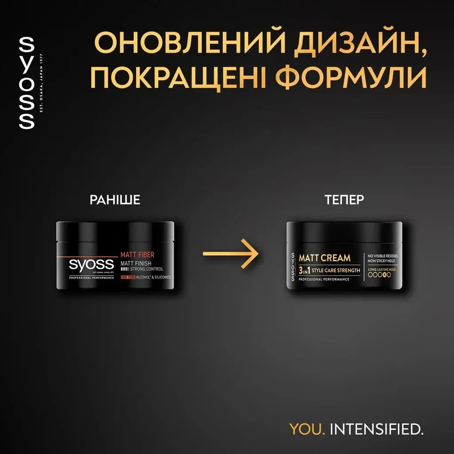 Матувальний крем для укладання волосся SYOSS Matt Cream 3 In 1 Style Care Strength екстрасильна фіксація, 100 мл: ціни та характеристики