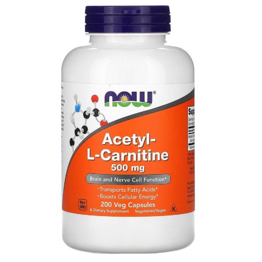 Ацетил-L-Карнітин Now Foods 500 мг вегетаріанські капсули №200: ціни та характеристики