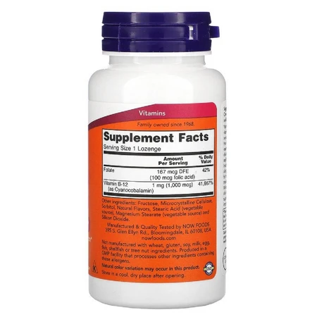 Вітамін В12 та фолієва кислота Now Foods B-12 With Folic Acid 1000 мкг льодяники 250 шт.: ціни та характеристики